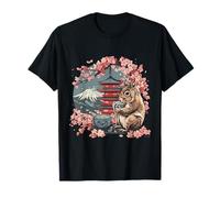 Écureuil mangeant des ramen Mont Fuji Sakura Tree Pagoda Tower T-Shirt