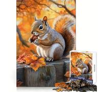 Écureuil Mangeant Une Noix en Automne Puzzle de 1000 pièces pour Adolescents Jeu de logique et de réflexion Amusant et précis Cadeau élégant 50x75cm