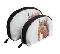 Écureuil Mignon dans la Neige imprimé, Trousse de Maquillage Coquille Femme Petit Porte-Monnaie Trousse de Toilette Trousse à cosmétiques 2 pièces
