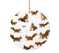 (Écureuil mignon) Imprimé Arbre de Noël 9 cm Ornements Pendentifs en céramique 1 pièce Ornements de Noël ronds pour roman