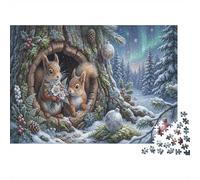 écureuil NoëlPuzzle 1000 Pièces en Carton Forêt Aurora hivernale pour Grands-Parents Amélioration De La Mémoire Activité Intérieure Qualité Premium 70x50cm/1000pcs