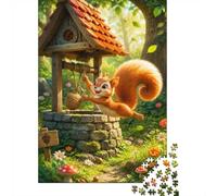 Écureuil Puits Fleurs 1000pcs Mini Puzzle pour Famille Cadeau | 38x26cm Carton Décor Salon Structure Durable Cadeau D'anniversaire Soulagement De L'anxiété