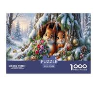 écureuil Puzzle 1000 Pièces Jouet en Bois Divertissement Créatif De l'art De La Décoration Grotte des Arbres de Neige Challenge Toy Adultes Et Enfants À Partir De 14 Ans 52x38cm/1000pcs