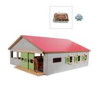 Ecurie 3 boxes en bois - toit rose - 62 x 56 x 26 cm - Ferme 1:32 D12460