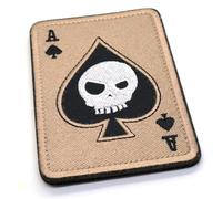 Écusson Ace of Spades Morale avec tête de mort en tissu auto-agrippant pour carte à jouer Badge de la mort 10 cm x 7,2 cm British Forces Airsoft Marron clair