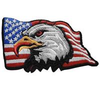 Écusson Aigle Drapeau US Patch Thermocollant Eagle USA à thermocoller transfert oiseau à coller au fer repasser applique animal brodé à coudre t-shirt veste vêtement état-unis biker motard 5,5x9,4cm