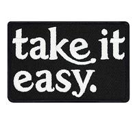 Écusson amusant "take it easy" Écusson en jean à coudre/à repasser | Écusson Biker pour tous les tissus | Réparation de vêtements Sticker Appliqué en tissu 75x75mm
