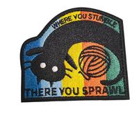 Écusson avec inscription « Where you Stumble, there you sprawl » - Écusson moral - Broderie chat - Noir - Avec fermeture tactique - Pour vêtements, sac à dos, casquette de baseball, uniforme - Gilet