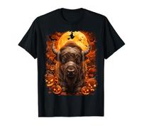Écusson Bison Mummy in Creepy Pumpkin Patch on Halloween Night T-Shirt Graphique avec Valeur