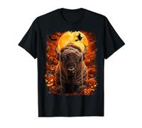 Écusson Bison Mummy in Creepy Pumpkin Patch on Halloween Night T-Shirt Graphique avec Valeur