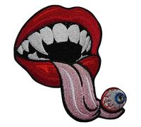 Écusson Bouche Vampire Langue Oeil Patch Thermocollant Lèvres Rouges Badge à Thermocollé au fer à repasser applique halloween brodé à coudre réparation vêtement rock métal t-shirt veste 9,2x9,3cm