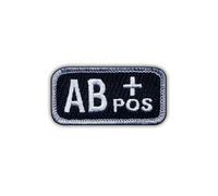 Écusson brodé à coudre avec inscription « Pos » du groupe sanguin AB Noir/blanc
