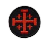 Écusson brodé à coudre Motif croix de Jérusalem Noir/rouge