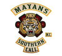 Écusson brodé à repasser Mayans Southern Cali M.C. Green Letters, Biker Gang Motorcycle Club (18 x 22 cm)