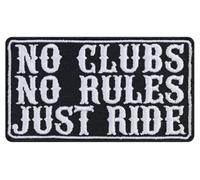 Écusson brodé à repasser ou à coudre avec inscription « No clubs, no rules - JUST RIDE » | Écusson biker à nouer ou à repasser | Sticker MC motards | DIY (blanc-noir)
