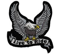 Écusson brodé à repasser ou à coudre - Motif aigle gris Live to Ride - Pour vêtement - Motif oiseau aigle - Biker - Dimensions : 7,5 x 8,0 cm