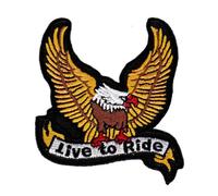 Écusson brodé à repasser ou à coudre - Motif aigle jaune Live to Ride - Pour vêtements - Motif oiseau aigle - Biker - Dimensions : 7,5 x 8,0 cm