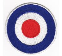 Écusson brodé à repasser ou à coudre - Motif cible - Bleu et blanc - Rouge - Dimensions : 6,2 x 6,2 cm