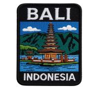 Écusson brodé à thermocoller ou à coudre, motif Bali Indonésie, île, vacances, temple (90 x 75 mm)