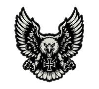 Écusson brodé Biker Aigle avec Croix - Patch Thermocollant ou à Coudre pour Gilet Moto MC, Veste ou Jeans - Style Old School Blanc/Noir 10 cm pour Vêtements DIY