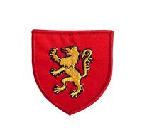 Écusson brodé Bouclier Militaire Lion Or sur Rouge 7 x 6 cm