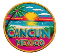 Écusson brodé Cancun_Mexico (8,9 cm) Écusson thermocollant ou à coudre Voyage Amérique Vacances Souvenir Touriste Emblème DIY Sac à dos Cadeau