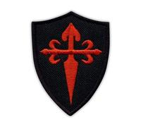 Écusson brodé Croix Rouge de Saint Jacques sur le bouclier noir à coudre