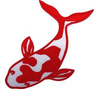 Écusson brodé ELLU à coudre ou à repasser Motif carpe koï japonaise - Blanc/Rouge - 9,3 cm x 4,9 cm - Poissons - Patch brodé - 1 pièce - N°5