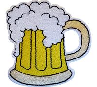 Écusson brodé en forme de verre de bière thermocollant, à coudre ou à coudre - ELLU - 1 pièce - Ronde - Patch brodé pour tissu - Bière - Casual/Rétro