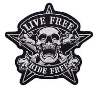 Écusson brodé Live Free Ride Free ELLU LTD noir, 10.1 cm x 8.7, 1 pièce, Forme irrégulière, Patch, patch, écusson, Véhicule, Simple, Coton, Iron-on