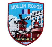 Écusson brodé Moulin Rouge Paris France thermocollant ou à coudre (7,6 cm) Motif moulin à vent rouge emblématique drapeau français souvenir voyage Europe parfait pour sacs à dos, vestes, chapeaux