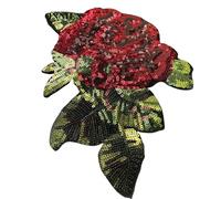 Écusson brodé Patch de fleur Rose 22CM x 18CM, autocollant à paillettes cousu sur des patchs for vêtements, broderie appliquée, accessoires bricolage(Left Side)