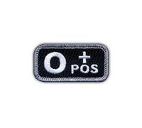 Écusson brodé « Pos » de groupe sanguin 0 Noir/blanc - Dos thermocollant/thermocollant