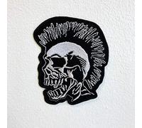 Écusson brodé tête de mort punk avec pointe pour cheveux à repasser ou à coudre