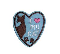 Écusson brodé thermocollant Cœur bleu J'aime mon Chat I love my cat