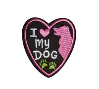Écusson brodé thermocollant Cœur J'aime mon Chien I love my Dog
