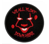 Écusson brodé thermocollant ou à coudre avec inscription « We All Float Down Here » du film d'horreur le clown dansant 7,6 cm