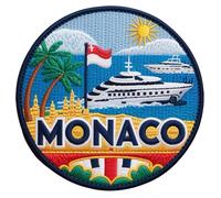 Écusson brodé thermocollant ou à coudre Motif drapeau Monaco 8,1 cm Souvenir de Monte-Carlo Europe France Vacances Emblème Cadeau