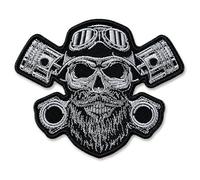 Écusson brodé thermocollant - Patches - Patch Biker - Tête de mort avec pistons Motorcycles, à broder pour gilet de moto, veste ou vêtements de bricolage