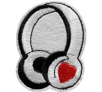 Écusson Casque Audio Patch Thermocollant Musique Badge Coeur Rouge à Thermocollé au fer à repasser applique brodé à coudre décoration réparation vêtement t-shirt enfant bébé fille garçon 7,2x5,5cm