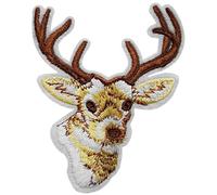 Écusson Cerf Bois Patch Thermocollant Animal Badge Chasseur à Thermocoller transfert à coller au fer à repasser applique brodé à coudre réparation vêtement t-shirt veste sac à dos 8,8x7cm