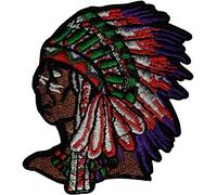 Écusson Chef Indien Patch Thermocollant Plume Badge Biker à Thermocollé transfert motard à coller fer à repasser applique brodé à coudre décoration réparation vêtement tshirt veste enfant bébé 7,8x7cm