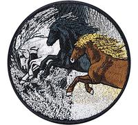 Écusson cheval pour fille - Cadeau - Œuvre d'art brodée - Chevaux en cours d'exécution/galop - Thermocollant - Écusson thermocollant/autocollant - 80 x 80 mm