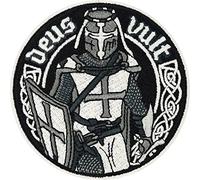 Écusson chevalier croisé thermocollant emblème templier à coudre/repasser | Deus Vult Knight Patch Temple Knights | Écusson thermocollant médiéval pour tous les tissus | 80 x 80 mm