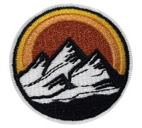 Écusson Couché de Soleil à la Montagnes Patch Nature Thermocollant badge randonnée à thermocoller transfert camping vêtement à coller au fer à repasser applique campeur brodé à coudre veste sac 5,4cm
