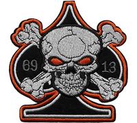 Écusson Crane et OS As de Pique Patch Thermocollant Skull and Bones à thermocoller transfert à coller au fer à repasser applique crane brodé à coudre t-shirt gilet vêtement biker motard 9,7x9,6cm
