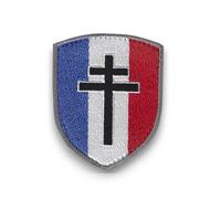 Ecusson CROIX DE LORRAINE - FFI Croix de la libération avec dos scratch et support à coudre fourni - France Libre - Taille 8x6,4CM - Support velours pour scratch à coudre offert