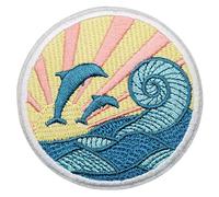 Écusson Dauphins Vague Couché de Soleil Patch Thermocollant Estampe Japonaise Badge Animal à Thermocollé transfert à coller fer à repasser applique brodé à coudre vêtement tshirt sac à dos femme 7,5m