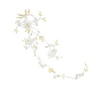 Écusson de broderie Patch thermique avec appliques florales 51x17CM, tissu à fleurs de pensée, broderie à repasser sur patchs, autocollants for vêtements, robe(White Gold 02)