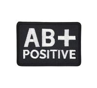 Écusson du groupe sanguin AB + Positive à repasser ou à coudre - Thermocollant brodé pour vêtements - Dimensions : 7,4 x 5,1 cm